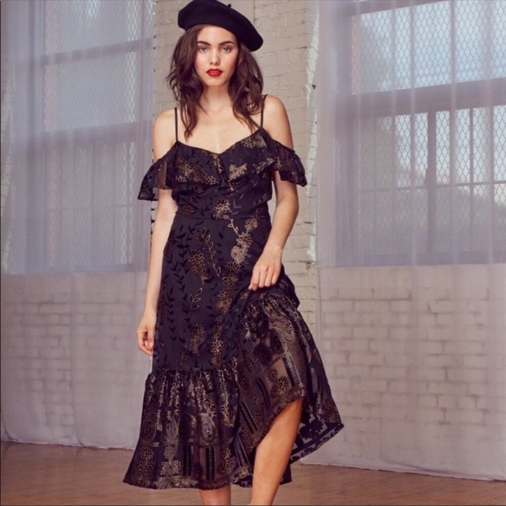 Lost and wander black floral velvet burnout midi